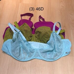 Set of 3 Savage X Fenty bras, magenta, matcha lace, sky blue lace, 46D